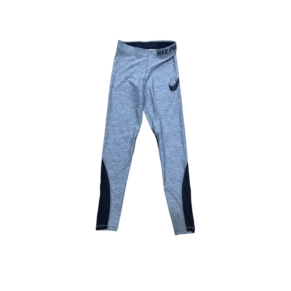 Nike Pro Dri Fit Training Active Full Length Leggings Heathered Blue Black Small